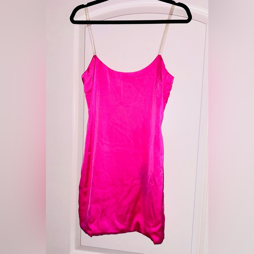Oh Polly Neon Pink Satin Mini Dress - Picture 6 of 8